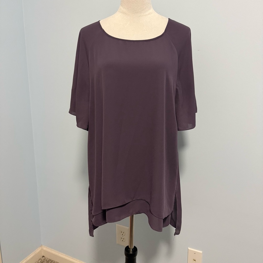 Soft Surroundings Size XL Purple Layered Tunic Blouse Raglan Sleeve Plum